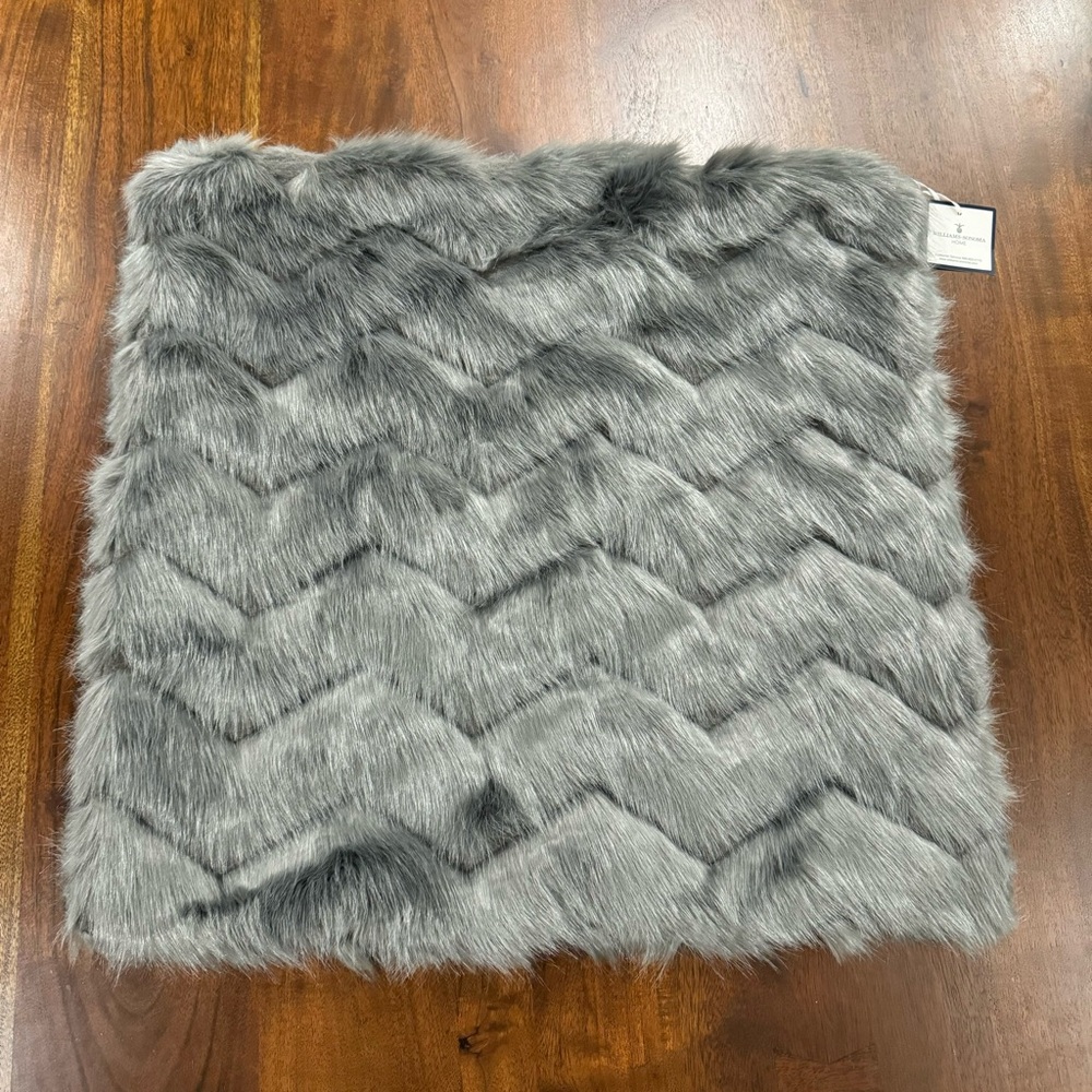 New! Williams Sonoma Home Faux Fur Chevron Pillow Cover 22in x 22in